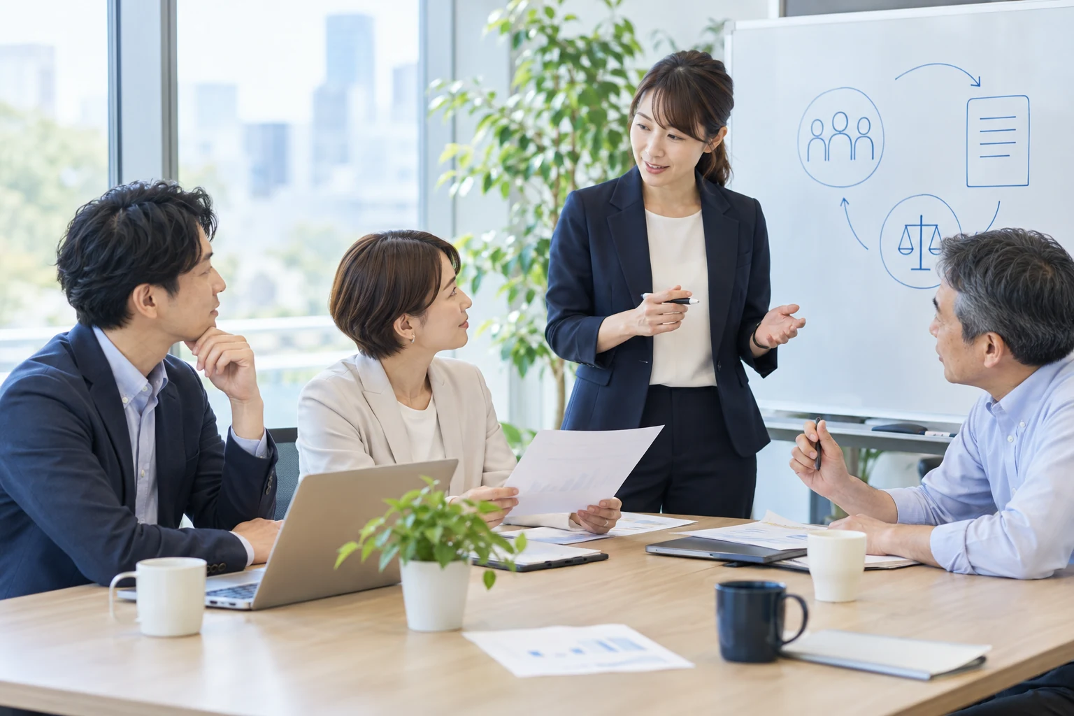 職場でルールを学び合う社内研修の生成イメージ