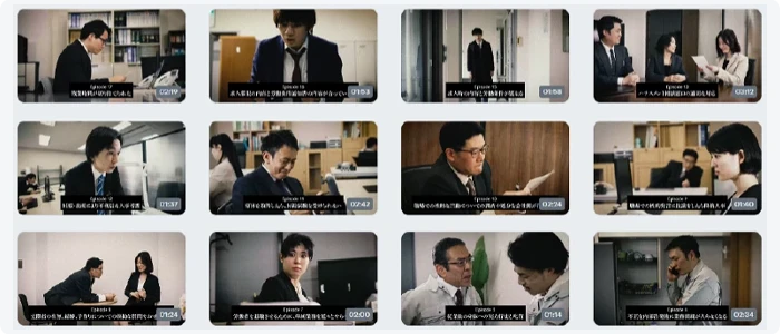 再現ドラマの実際の教材：複数の職場場面を収録した公式紹介画像